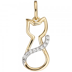 Anhänger Katze 333 Gelbgold 9 Zirkonia Goldanhänger