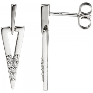 Ohrhänger dreieckig spitz 333 Gold Weißgold 12 Zirkonia Ohrringe Ohrstecker