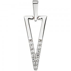 Anhänger dreieckig 333 Gold Weißgold 12 Zirkonia Weißgoldanhänger