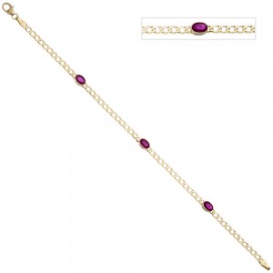 Armband 585 Gelbgold 3 Rubine rot 19,5cm Goldarmband Rubinarmband