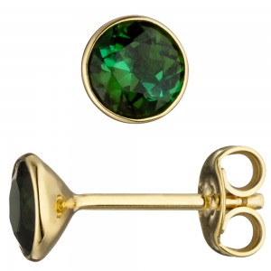 Ohrstecker rund 585 Gelbgold 2 Turmaline grün Ohrringe Turmalinohrringe