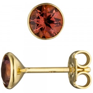 Ohrstecker rund 585 Gelbgold 2 Turmaline rosa Ohrringe Turmalinohrringe