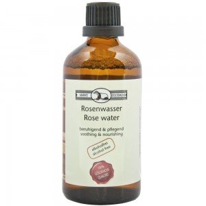 Golddachs Rosenwasser in Glasflasche