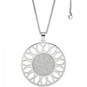 Collier Kette mit Anhänger rund Edelstahl mit Glitzer-Effekt 80cm verkürzbar