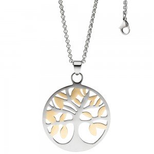 Collier Kette mit Anhänger Lebensbaum""""Edelstahl bicolor 46cm verkürzbar""""""""""