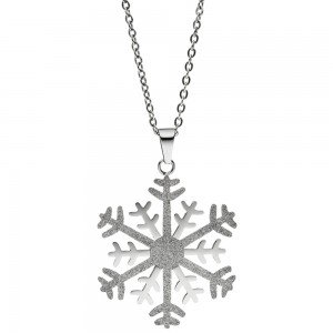 Collier Kette mit Anhänger Schneeflocke Edelstahl bicolor Glitzer-Effekt 42cm