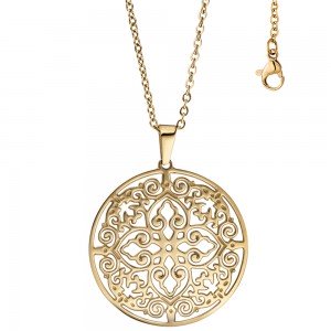Collier Kette mit Anhänger rund Edelstahl gold farben beschichtet 46cm