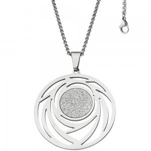 Collier Kette mit Anhänger rund Edelstahl mit Glitzer-Effekt 80cm verkürzbar
