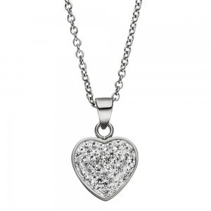 Collier Kette mit Anhänger Herz aus Edelstahl mit Kristallen 45cm