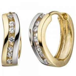 Creolen 333 Gelbgold bicolor mit Zirkonia Ohrringe Goldcreolen Goldohrringe