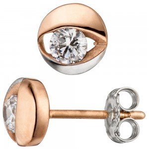 Ohrstecker 333 Rotgold bicolor 2 Zirkonia Ohrringe Rotgoldohrringe