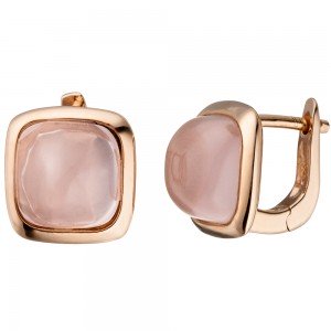 Creolen 925 Silber rotgold vergoldet 2 rosa Glassteine Ohrringe