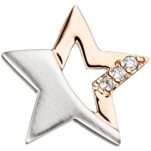 Anhänger Stern 925 Sterling Silber bicolor vergoldet matt mattiert mit Zirkonia