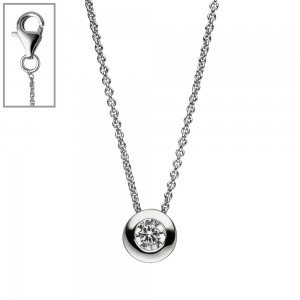Collier Kette mit Anhänger rund 925 Sterling Silber 1 Zirkonia 42cm Silberkette
