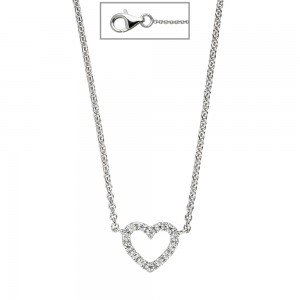 Collier Halskette Herz 925 Sterling Silber mit Zirkonia 42cm Kette Silberkette
