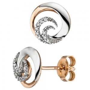 Ohrstecker 585 Weißgold Rotgold bicolor 18 Diamanten Brillanten Ohrringe