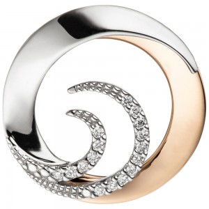Anhänger rund 585 Weißgold Rotgold bicolor 16 Diamanten Brillanten 0,08ct.