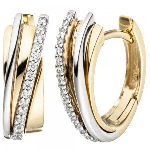 Creolen 585 Gelbgold Weißgold bicolor 32 Diamanten Brillanten Ohrringe