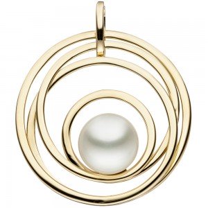 Anhänger rund 585 Gelbgold 1 Süßwasser Perle Perlenanhänger Goldanhänger