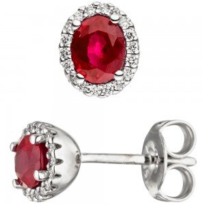Ohrstecker oval 585 Weißgold 36 Diamanten Brillanten 2 Rubine rot Ohrringe