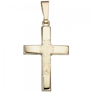 Anhänger Kreuz 585 Gelbgold gehämmert Kreuzanhänger Goldkreuz Goldanhänger