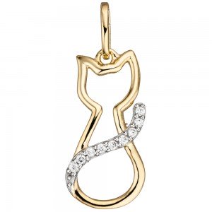 Anhänger Katze 333 Gelbgold 9 Zirkonia Goldanhänger