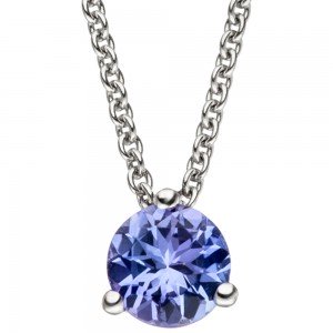 Collier Kette mit Anhänger 585 Weißgold 1 Tansanit blau 42cm Halskette
