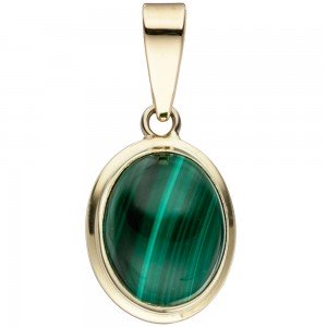 Anhänger oval 585 Gelbgold 1 Malachit grün Goldanhänger