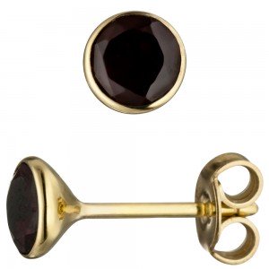 Ohrstecker rund 585 Gelbgold 2 Granate rot Ohrringe Granatohrringe