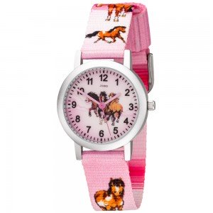 JOBO Kinder Armbanduhr Pferde rosa pink Aluminium Kinderuhr Pferdeuhr Mädchenuhr
