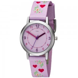 JOBO Kinder Armbanduhr Herzen rosa pink Quarz Kinderuhr Mädchenuhr