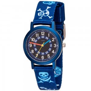 JOBO Kinder Armbanduhr Pirat blau Quarz Aluminium Kinderuhr Jungenuhr