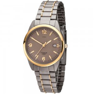 JOBO Herren Armbanduhr Quarz Analog Titan bicolor vergoldet Herrenuhr mit Datum