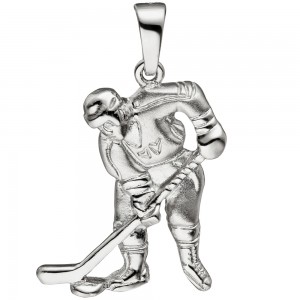 Anhänger Eishockeyspieler Eishockey 925 Silber matt mattiert Silberanhänger