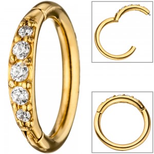 Segmentring Edelstahl gold farben beschichtet mit SWAROVSKI® ELEMENTS Scharnier
