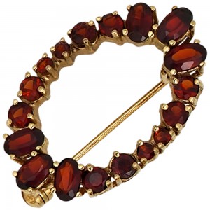 Brosche Granat 375 Gelbgold 18 Granate rot Goldbrosche Granatschmuck