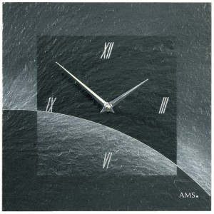 Wanduhr Quarz Schiefer Naturschiefer Schieferuhr silbern