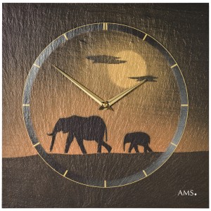Wanduhr Quarz Schiefer Naturschiefer Schieferuhr golden Elefanten