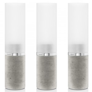 Windlichter Set FARO 3-teilig Beton mit Edelstahl matt und Glas