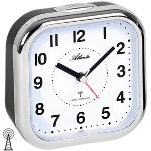 Wecker Funk Funkwecker analog schwarz silbern mit Licht Snooze