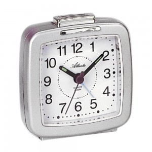 Wecker Quarz analog Metallic-Optik silbern mit Licht Snooze