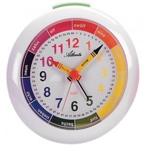 Atlanta Quarz analog Wecker Kinderwecker weiß bunt Lernwecker für Kinder