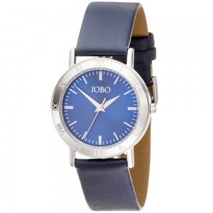 JOBO Herren Armbanduhr Quarz Analog Edelstahl Lederarmband blau