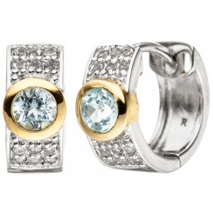 Creolen 925 Silber bicolor vergoldet 2 Blautopase hellblau blau und Zirkonia