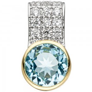 Anhänger 925 Silber bicolor vergoldet mit Zirkonia 1 Blautopas hellblau blau