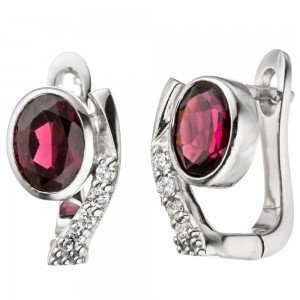 Creolen 925 Sterling Silber 2 Granate rot und Zikonia Ohrringe Granatohrringe