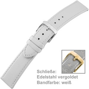 Uhrenarmband Ladies 20mm Kalbsleder weiß mit Schließe aus Edelstahl vergoldet