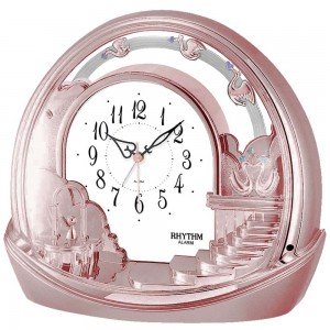 Tischuhr Quarz mit Pendel rosa roségold farben mit Weckfunktion weiß