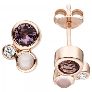 JOBO Ohrstecker 925 Silber rotgold vergoldet 4 Zirkonia 2 Glassteine Ohrringe