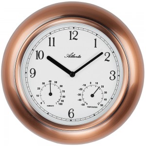 Atlanta Wanduhr Quarz analog rotgold farben rund Hygrometer Thermometer
